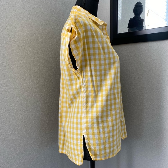 OLD NAVY Yellow Gingham Button Down Short Sleeve Shirt Small - Picture 6 of 14
